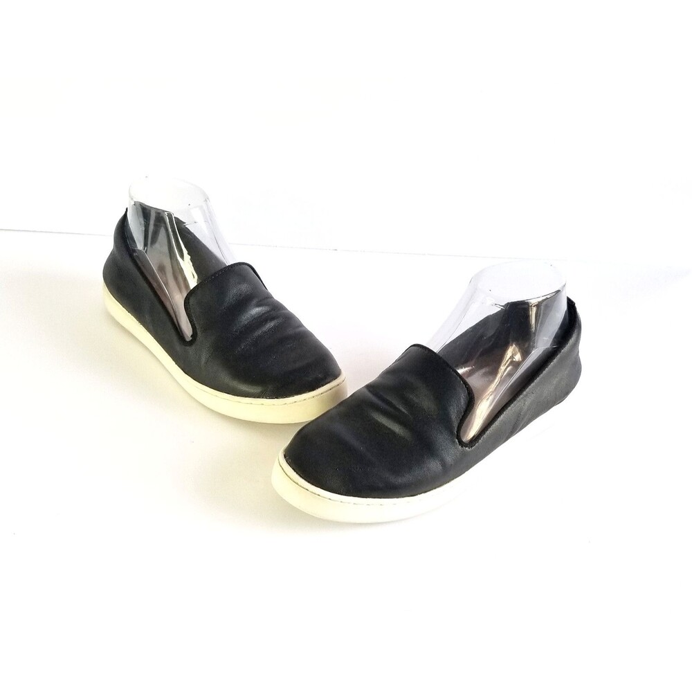 BIRDIES The Swift Black Leather Slip On Sneakers Sz 6.5 Flat White Soles